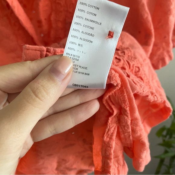 MAEVE Coral Eyelet Guayabera Short Sleeve Button Blouse - Picture 5 of 10